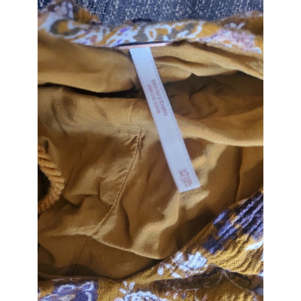 Free People Lucky Loosey Floral Print Mini Dress XSmall Mustard Long Sleeve EUC - Picture 3 of 5